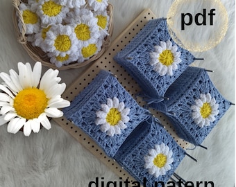 Granny Square 3D Daisy PATTERN,Crochet Daisy Granny Square,Afghan Blanket Granny Square,Easy Crochet Flowers Motif Pattern,DIY Project Video
