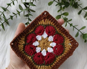 African Flower Granny Square Crochet Pattern: Christmas Coaster (Digital Pattern)