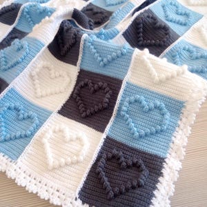 Gehäkelte Herz afghanischen Decken-MUSTER, Bobble Stitch Baby-Decke, Valentinstag häkeln, moderne einzigartige Liebe Herz werfen handgemachte Decke