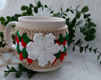 Christmas Crochet Mug Cozy Pattern: Snowflake Granny Square (Digital Download)