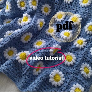 SCHEMA per coperta all'uncinetto con margherite 3D, coperta all'uncinetto con margherite, coperta all'uncinetto con fiori, coperta per neonati con quadrati della nonna, coperta fai da te, tutorial video