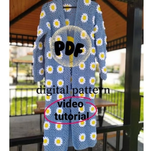 Crochet 3D Daisy Cardigan Pattern: Granny Square Flowers (PDF Pattern)