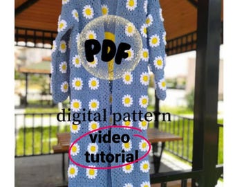 Crochet 3D Daisy Cardigan Pattern: Granny Square Flowers (PDF Pattern)
