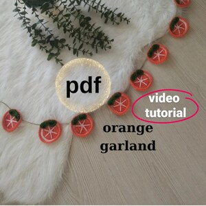 Patrón de guirnalda naranja de crochet: Decoración de cocina con frutas (Patrón PDF)