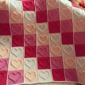 Häkeldecke Herz Bobble Stitch MUSTER, Easy Popcorn Hearts Afghan Decke, besonderes Geschenk, Häkeln Fügemethode, Häkelkante PDF