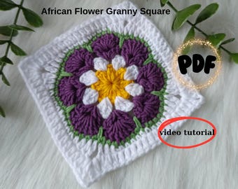 African Flower Granny Square Crochet PATTERN: Beginner Friendly (PDF Pattern)