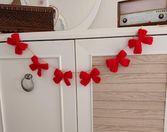 Crochet Red Bow Garland Pattern: Spring Bunting (Digital Download)
