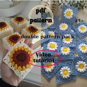 Crochet Sunflower & Daisy Granny Square Pattern Pack (PDF)