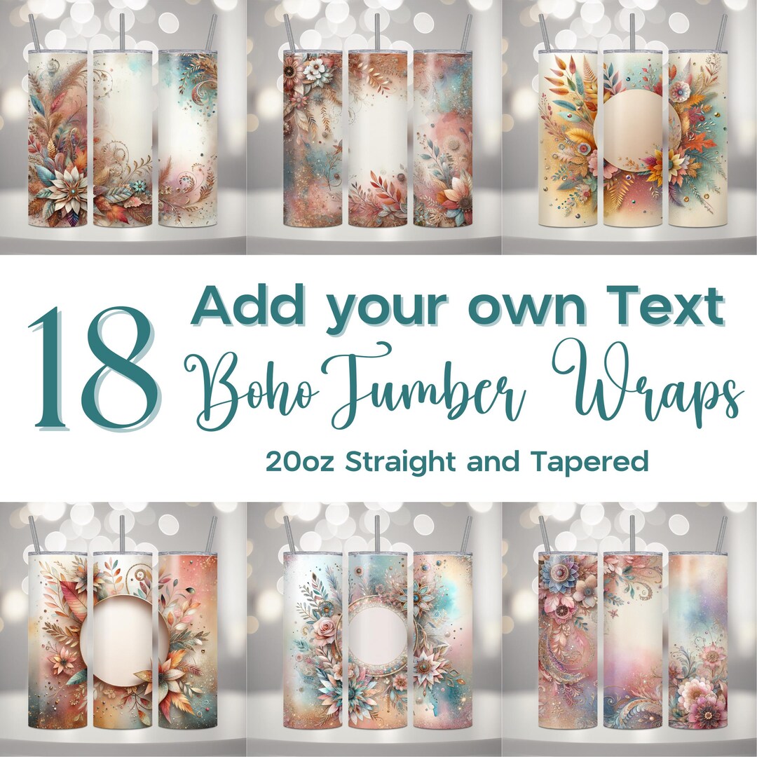 Boho Floral Tumbler PNG Bundle: Add Your Own Text 20oz Skinny ...
