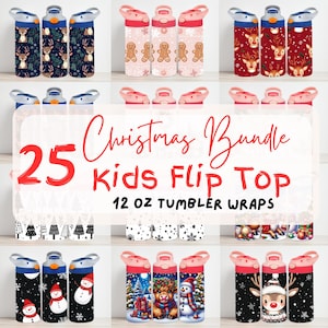 25 Kids Christmas Tumbler Wraps: 12oz Sippy Cup Designs (PNG Digital Download)