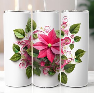 3D 20oz Skinny Tumbler Wrap, Pink Flower, 20oz Tapered and Straight, Tumbler Sublimation, Instant Download PNG