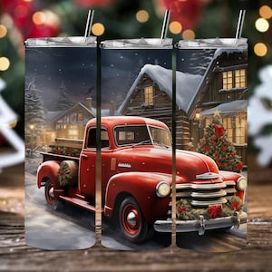 Christmas Red Truck Tumbler Wrap: Holiday PNG (Digital Download)