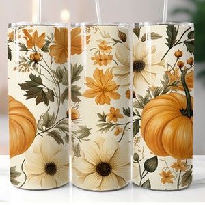 Fall Pumpkin Floral 20oz Tumbler Wrap: Sublimation Design (PNG Digital Download)