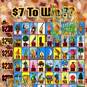 Loteria Board, LCS, Last Card Standing 54 Numbers, Thanksgiving