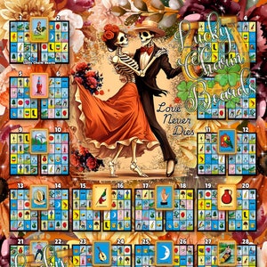 Loteria Board, First to Fill, FTF, Neighbors, Full Card, 56 Numbers, Dia De Los Muertos, Day of the Dead, Halloween