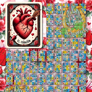 DIGITAL LOTERIA BOARD, First to Fill, Originals, Loteria Game Boards, 80 Numbers, Valentine's Day, VDay, V-Day, Valentine, El Corazon