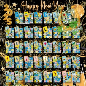 DIGITAL LOTERIA BOARD, First to Fill, ftf, Loteria Game Boards, 54 Numbers, New Year Board, Happy New Year 2025