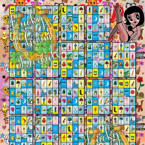 Loteria-bord, als eerste gevuld, FTF, volledige kaart, 21 nummers