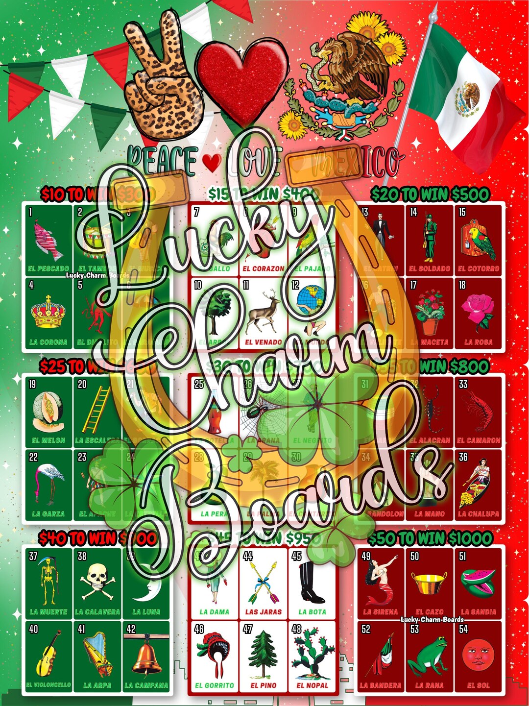 Loteria Board, Last Card Standing, LCS, PYP, Pick Your Prize, Pick Your Pay, 54 Numbers Etsy