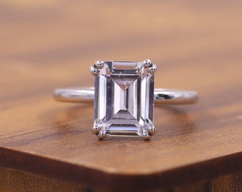 2.0カラット エメラルドカット モアッサナイト エンゲージリング、14K