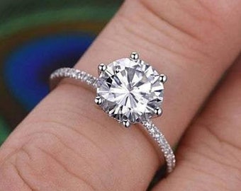 1,5 CT ronde briljantgeslepen moissaniet verlovingsring, klassieke ring met 6 tanden, solitaire ring, effenen set ring, jubileumcadeau, ring voor vrouwen