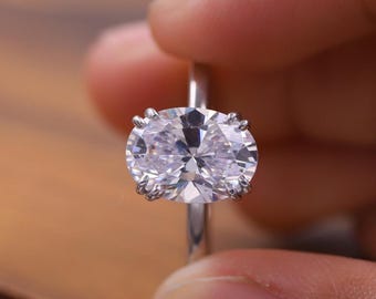 Dubbele klauwtandenset voorstelring, IGI-gecertificeerde beloftering, solitaire diamanten verlovingsring, ovale lab-gegroeide diamanten trouwring