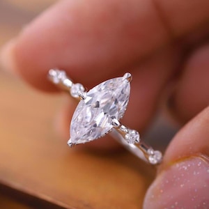 Hidden Halo Wedding Ring, Lab Grown Diamond Engagement Ring, Marquise Cut Promise Ring, 14K Solid Gold Handmade Jewelry, Gift for Women.