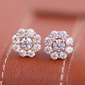 IGI Certified Diamond Earrings, Round Cut Halo Diamond Stud Earrings, Lab Grown Diamond Solitaire Studs, 14k Solid Gold Handmade Jewelry