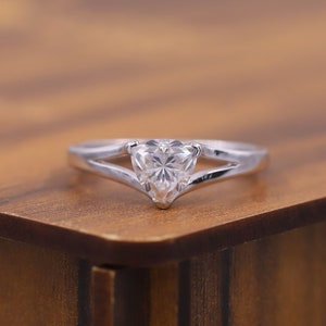 Split Shank Designer Ring, 1.5 Ct Trillion Cut Moissanite Engagement Ring, Solitaire Diamond Ring, Comfort Fit Bridal Ring, Anniversary Gift