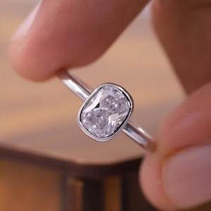 Straight Shank Engagement Ring, Birthday Gift, Solitaire Ring, Cushion Lab Grown Diamond Ring, Full Bezel Set Wedding Ring, Anniversary Gift