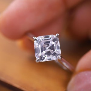 Bague de boussole, bague de fiançailles coupe Asscher East West, alliance avec diamants cultivés en laboratoire, cadeau d'anniversaire, cadeau d'anniversaire, bague pour elle