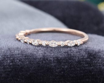 Alternating Lab Grown Diamond Band, Marquise and Round Cut Stackable Band, Half Eternity Wedding Band, Shared Prong Promise Band for Women