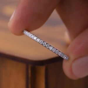 Lab Created Diamond Wedding Band, Pave Set Half Eternity Engagement Band, 14K Solid Gold  Women Ring, Available in Yellow Gold and Rose Gold