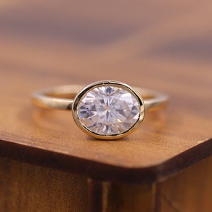 Oval Cut Moissanite Diamond Ring, 2.0 CT Full Bezel Set Solitaire Ring, Solid Gold Wedding Ring, Anniversary Ring, Expansive Gift for Women
