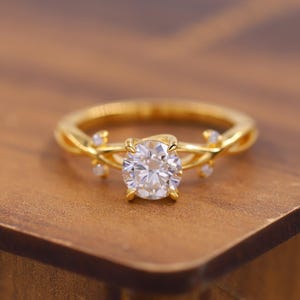 Twig Style Engagement Ring, Moissanite Leaf Branch Wedding Band, 10K/14K/18K Gold Ring, Round CZ Diamond Ring, Premium Tree Stylish Ring