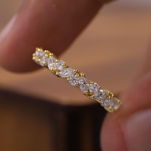 Marquise and Round Cut Lab Grown Diamond Band, Lab Created Diamond Wedding Band, Half Eternity Matching Band, Stackable Band for Women.