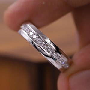 Channel Set Round Cut Wedding Band, Lab Grown Diamond Engagement Band, Half Eternity Diamond Band, Birthday Gift, Anniversary Band for Women