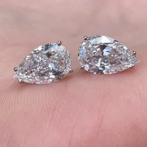 Push Back Wedding Earrings, Pear Cut Women&#39;s Stud Earrings, 14K White Gold Birthday Gift, Teardrop Solitaire Earrings, Silver Earrings