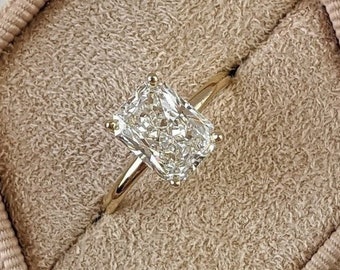 2.0 CT Radiant Cut Moissanite Engagement Ring,14K Yellow Gold Wedding Ring, Prong Set Ring, Anniversary Ring, Proposal Ring, Gift for Women.