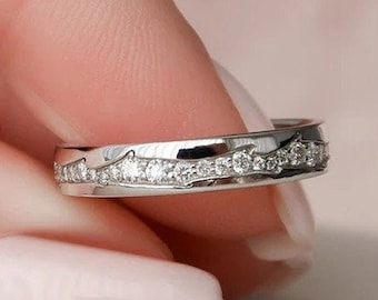 Half Eternity Diamond Platinum Wedding Band, Diamond Engagement Band, Chenal Set Diamond Promise Band, Unique Wedding Band, Band For Women