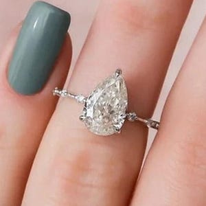 Distance Diamond Ring, Hidden Halo Engagement Ring, Pear Cut Lab Grown Diamond Wedding Ring, 14K Solid Gold Women&#39;s Ring, Anniversary Gift