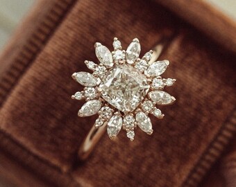 Obrączka ślubna Starburst Halo, 2,0-karatowy pierścionek zaręczynowy z Moissanite w szlifie poduszkowym, mały pierścionek z diamentami markizowymi i okrągłymi, prezent na rocznicę