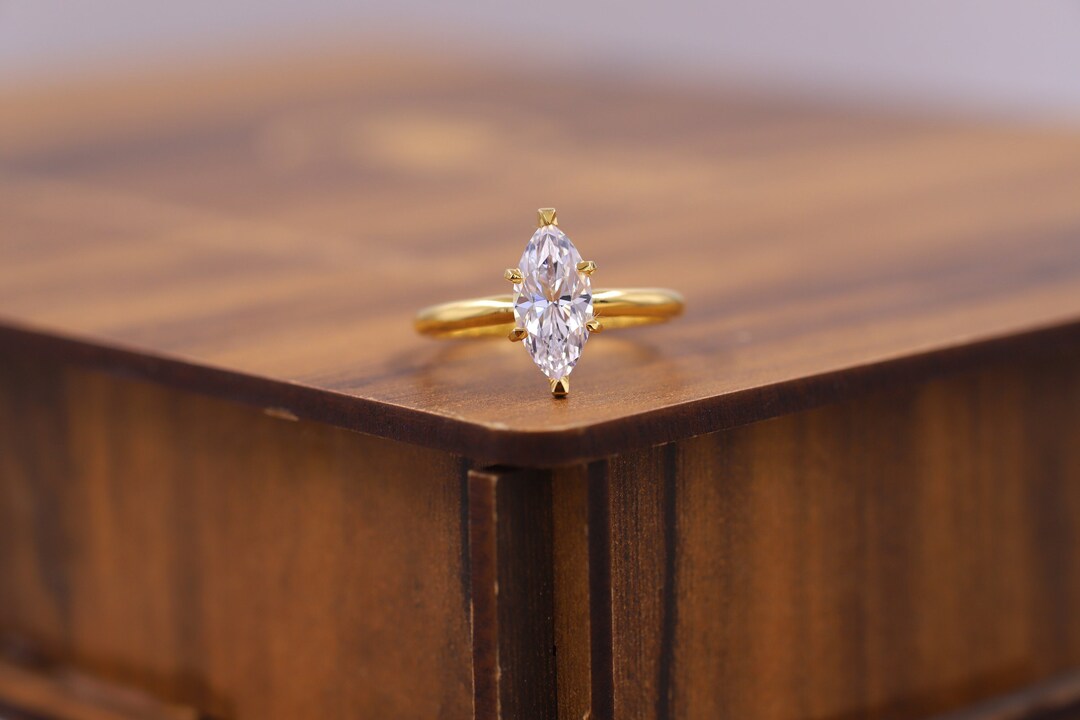 Simple Proposal Ring, 2.0 CT Marquise Cut Moissanite Anniversary Ring ...
