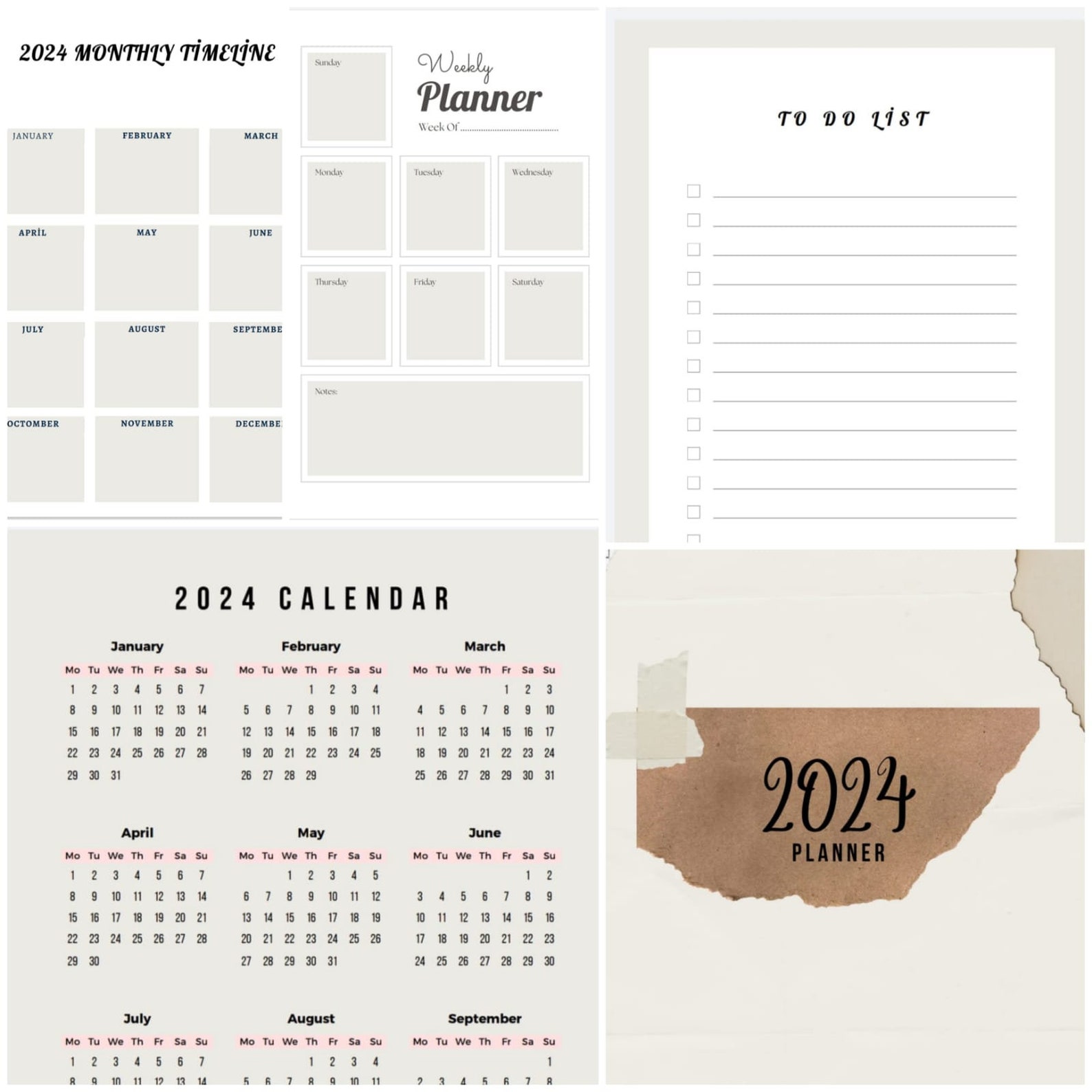 White Minimalist Weekly Planner 2024 - Etsy