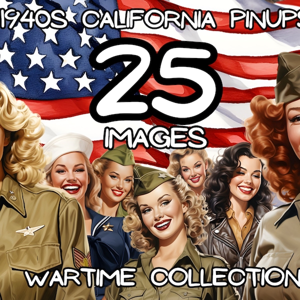 1940s Retro Women Wartime Vintage Pinups Clipart, 25 High Resolution Images 4096 x 4096 PX, 300 PNG Images, Transparent Background Clip Art