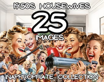 1950s Housewives Retro Women Pinups Clipart, 25 High Resolution Images 4096 x 4096 PX, 300 PNG Images, Transparent Background Clip Art