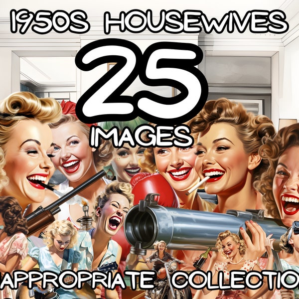 1950s Housewives Retro Women Pinups Clipart, 25 High Resolution Images 4096 x 4096 PX, 300 PNG Images, Transparent Background Clip Art