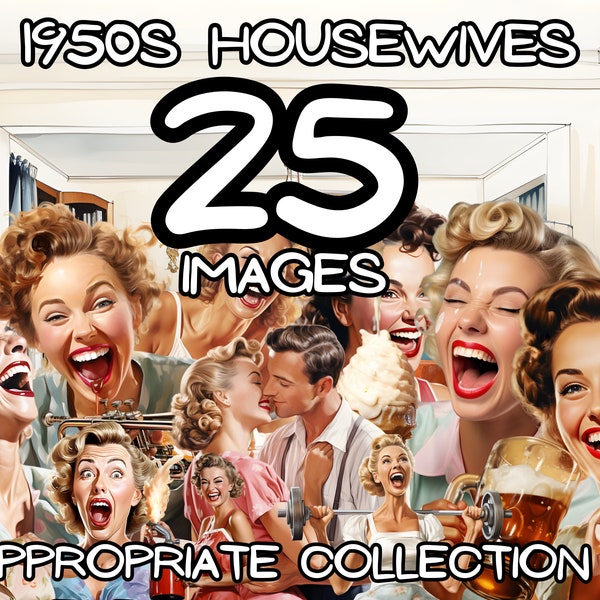 1950s Housewives Retro Women Pinups Clipart, 25 High Resolution Images 4096 x 4096 PX, 300 PNG Images, Transparent Background Clip Art