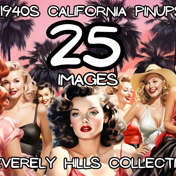 1940s Hollywood Retro Women Pinups Clipart, 25 High Resolution Images 4096 x 4096 PX, 300 PNG Images, Transparent Background Clip Art