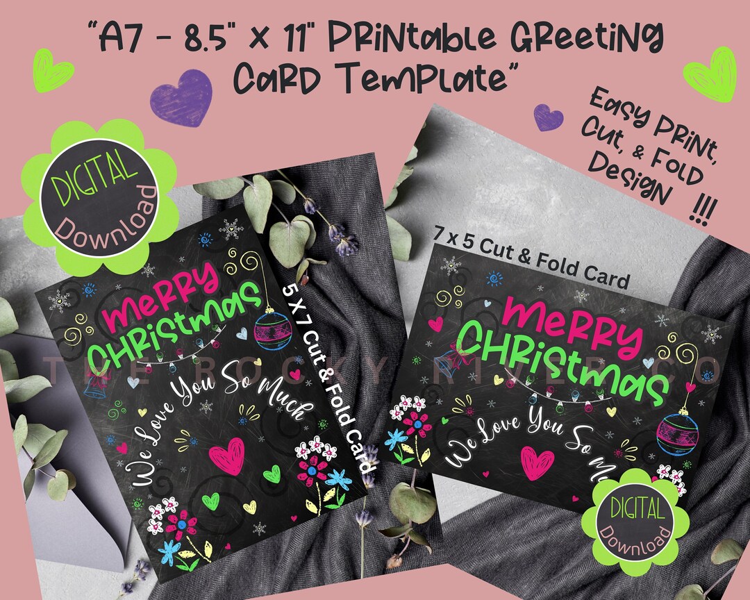 Digital 5x7 &amp; 7x5 Christmas Card Printable Template Printable - Etsy